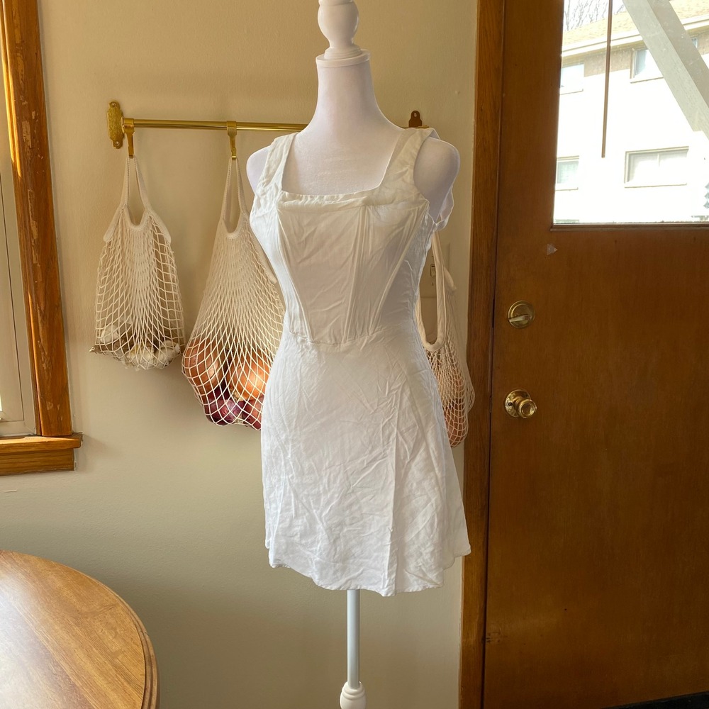 Nia Corset White Mini Dress XS Victorian Femme Bridal Lingerie Western‎ Cotton